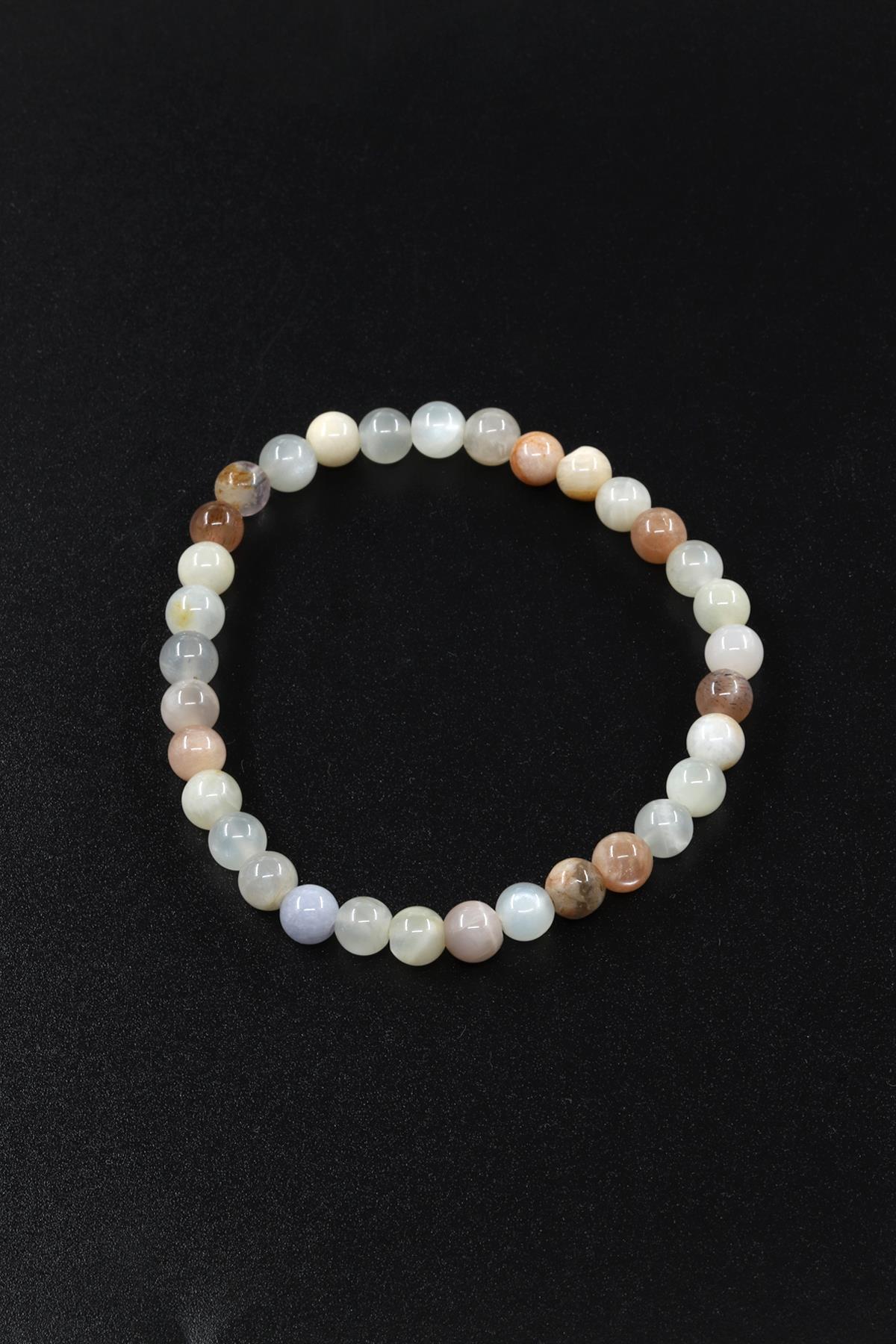 Ay Taşı Doğal Taş Bileklik 6 mm Küre Kesim