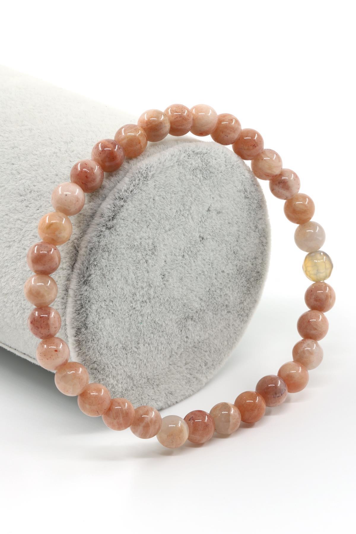 Ay Taşı Doğal Taş Bileklik 6 mm Küre Kesim