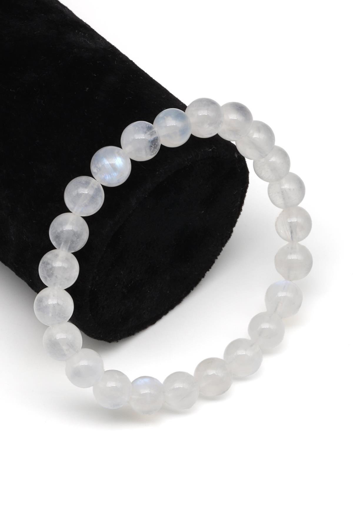 Ay Taşı Doğal Taş Bileklik 8 mm Küre Kesim