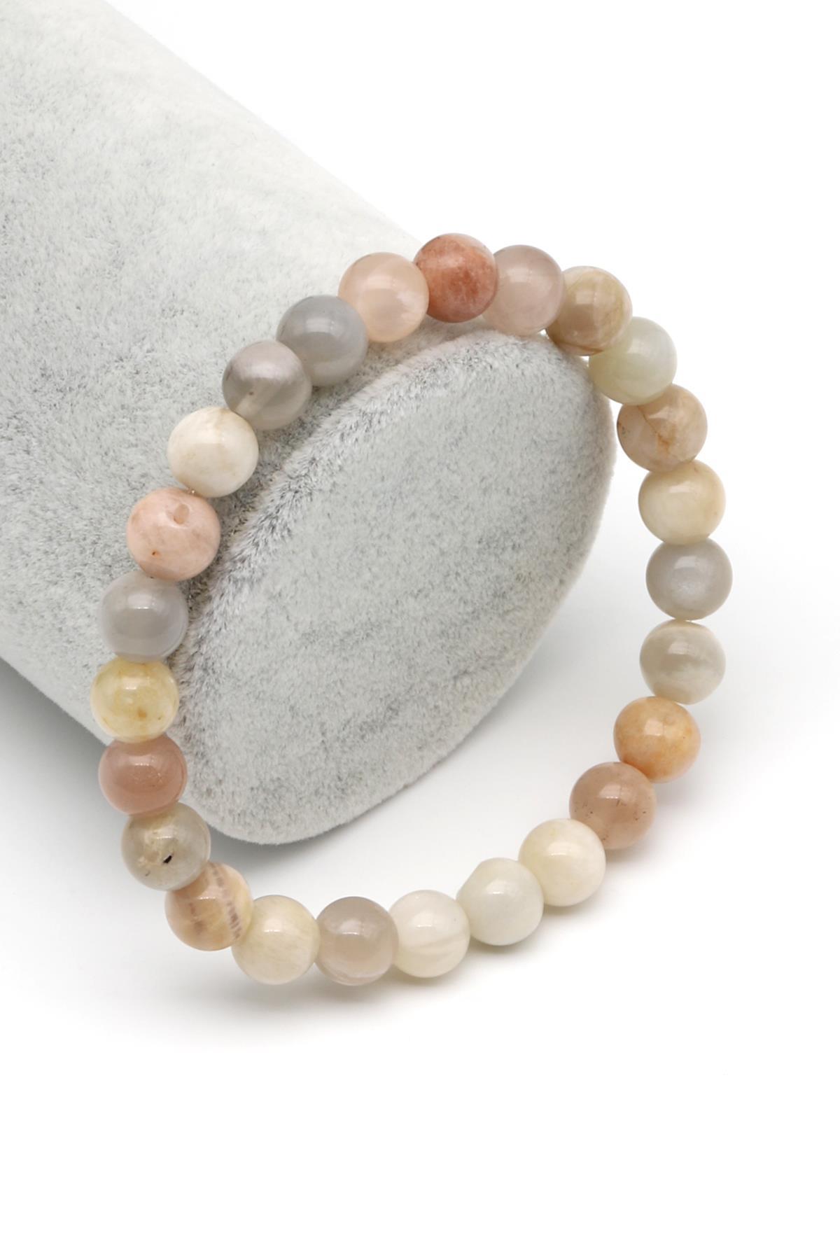 Ay Taşı Doğal Taş Bileklik 8 mm Küre Kesim