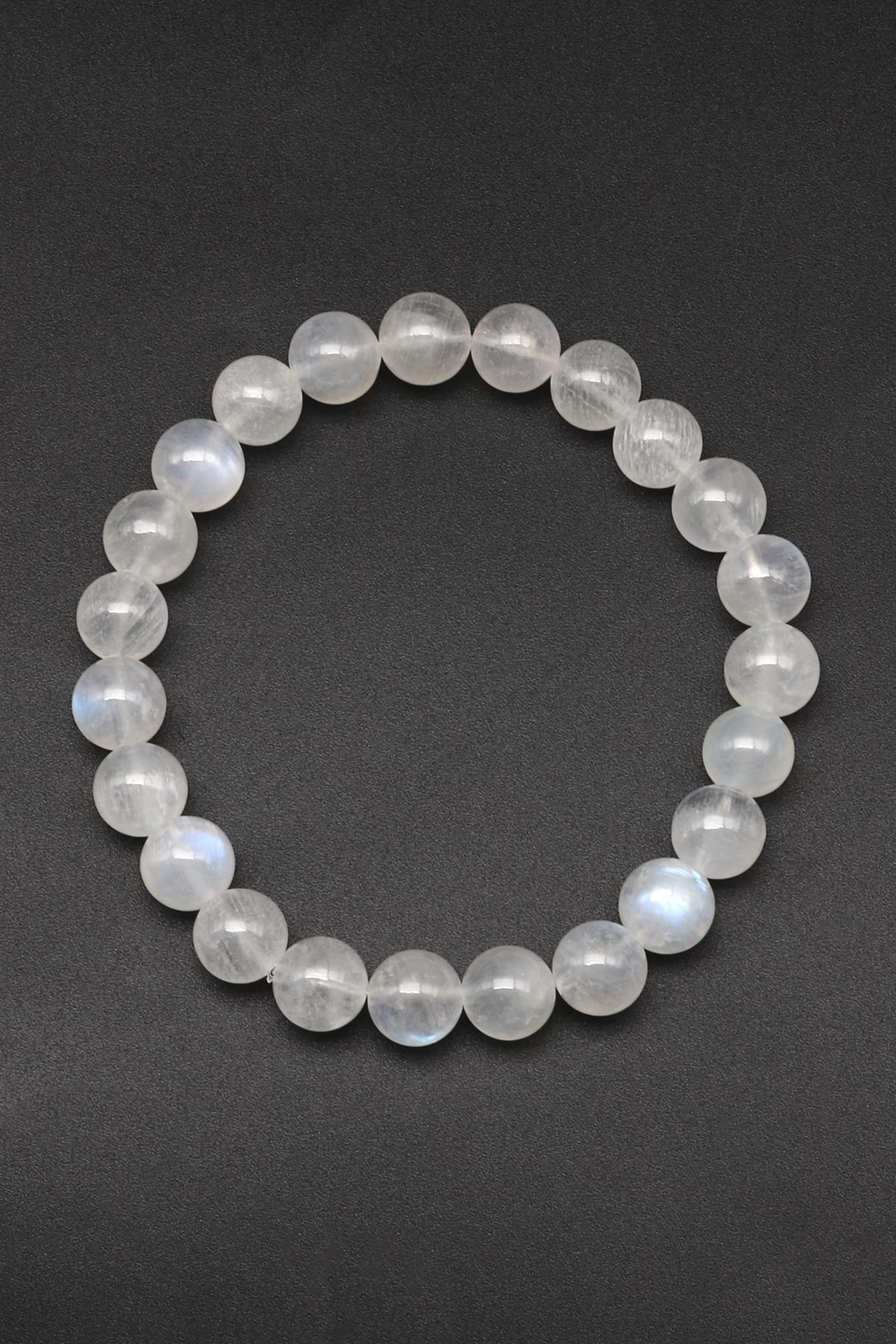 Ay Taşı Doğal Taş Bileklik 8 mm Küre Kesim