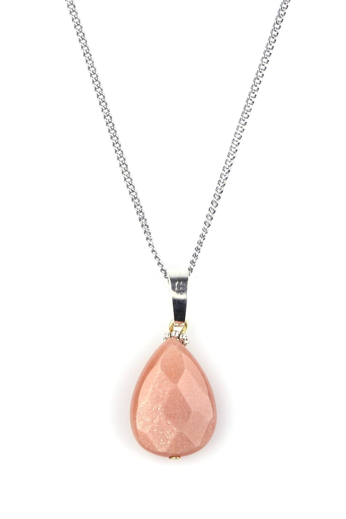 Ay Taşı Doğal Taş Damla Model Kolye