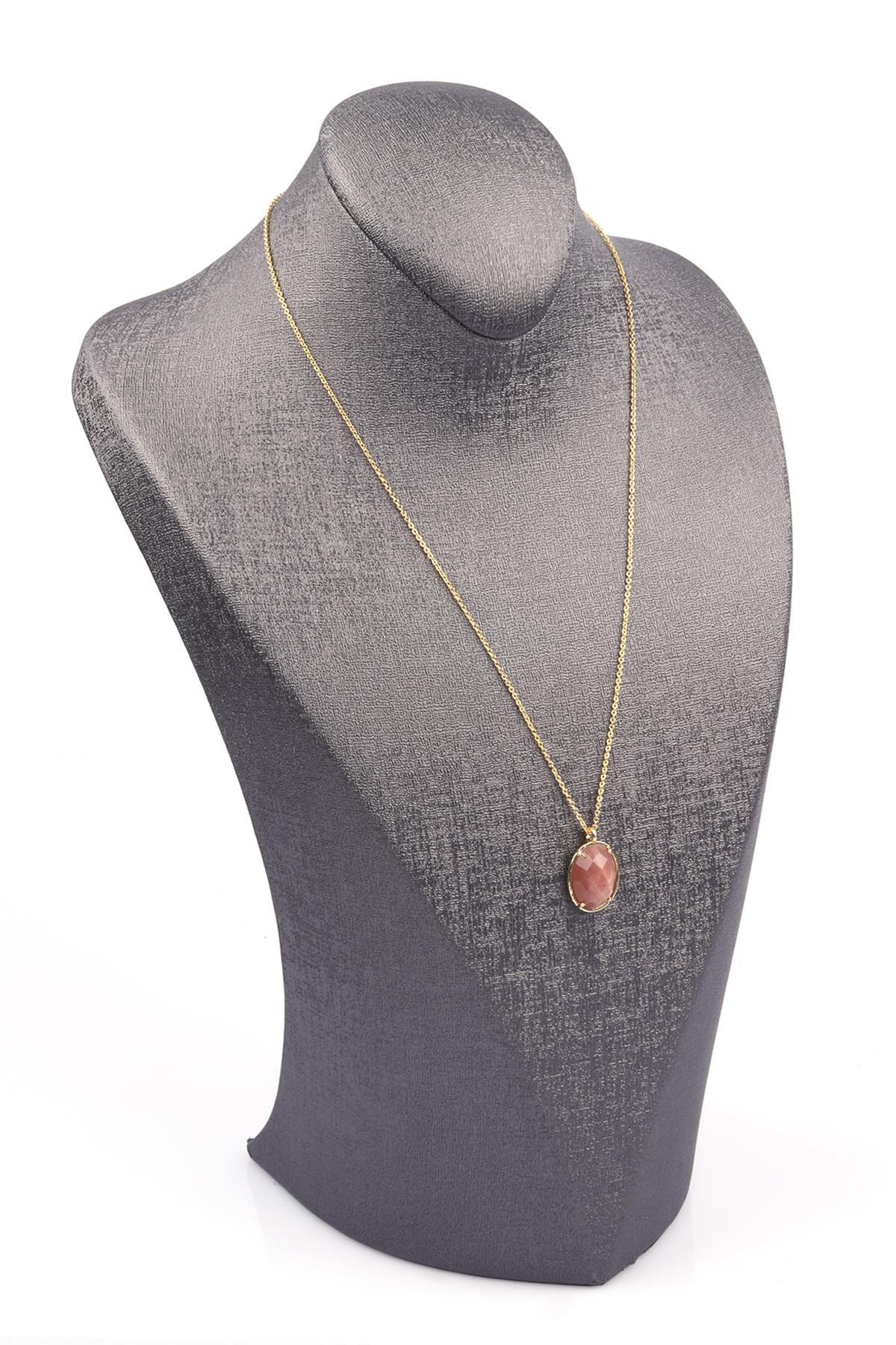 Ay Taşı Doğal Taş Gold Renkli Kolye