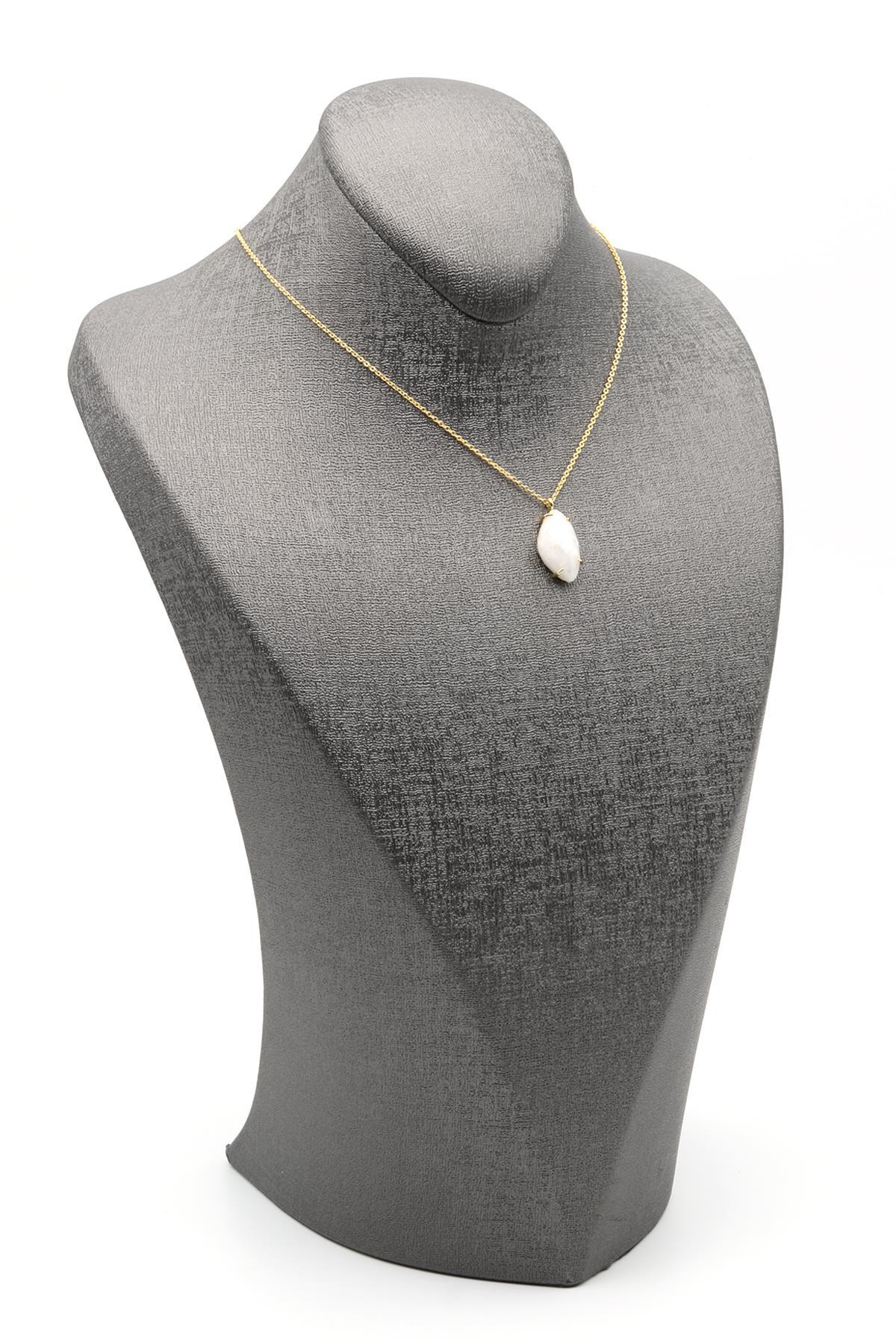 Ay Taşı Doğal Taş Gold Renkli Kolye