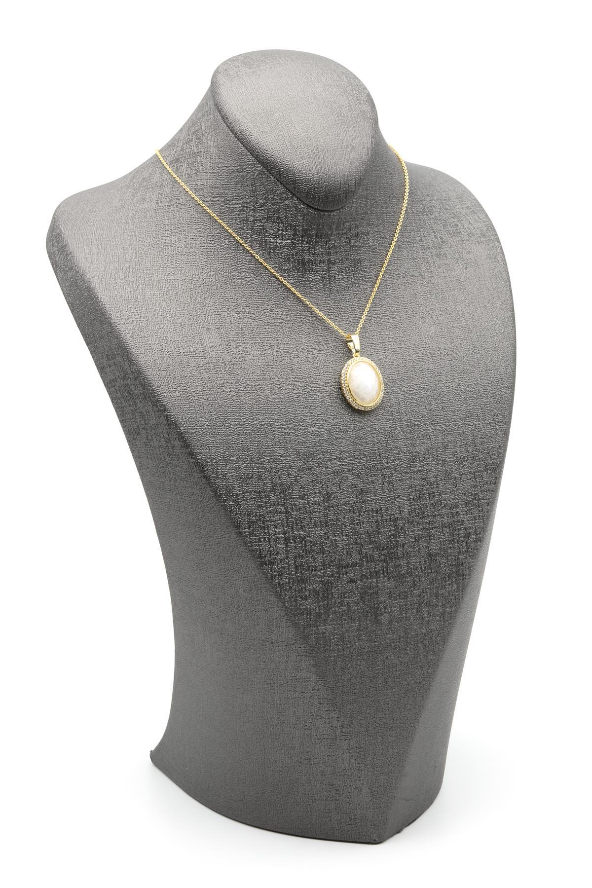 Ay Taşı Doğal Taş Gold Renkli Kolye