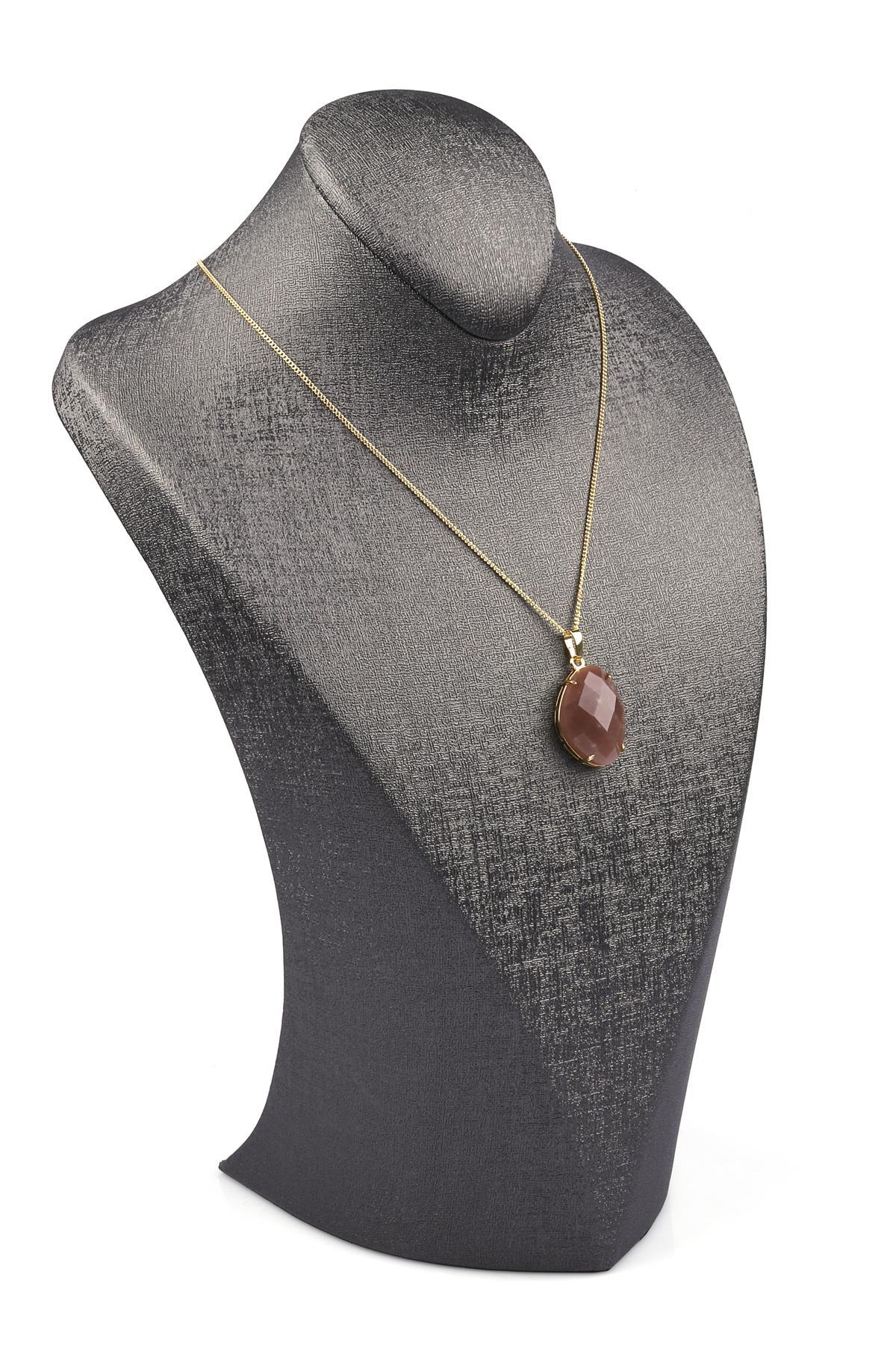 Ay Taşı Doğal Taş Gold Renkli Kolye