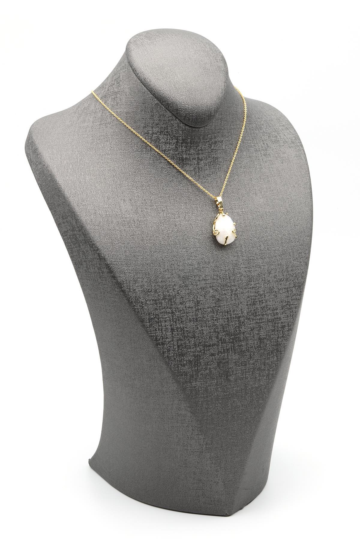 Ay Taşı Doğal Taş Gold Renkli Kolye