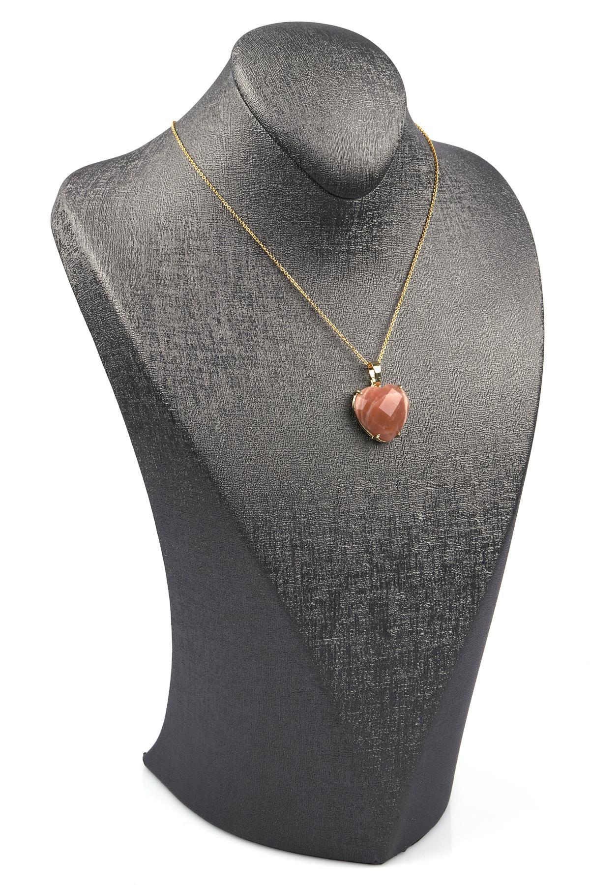 Ay Taşı Doğal Taş Gold Renkli Kolye