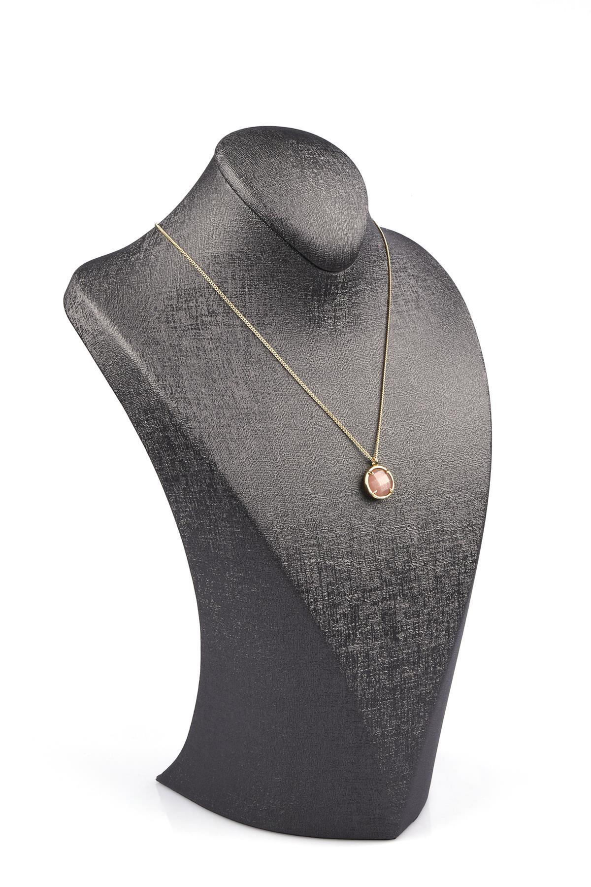 Ay Taşı Doğal Taş Gold Renkli Kolye