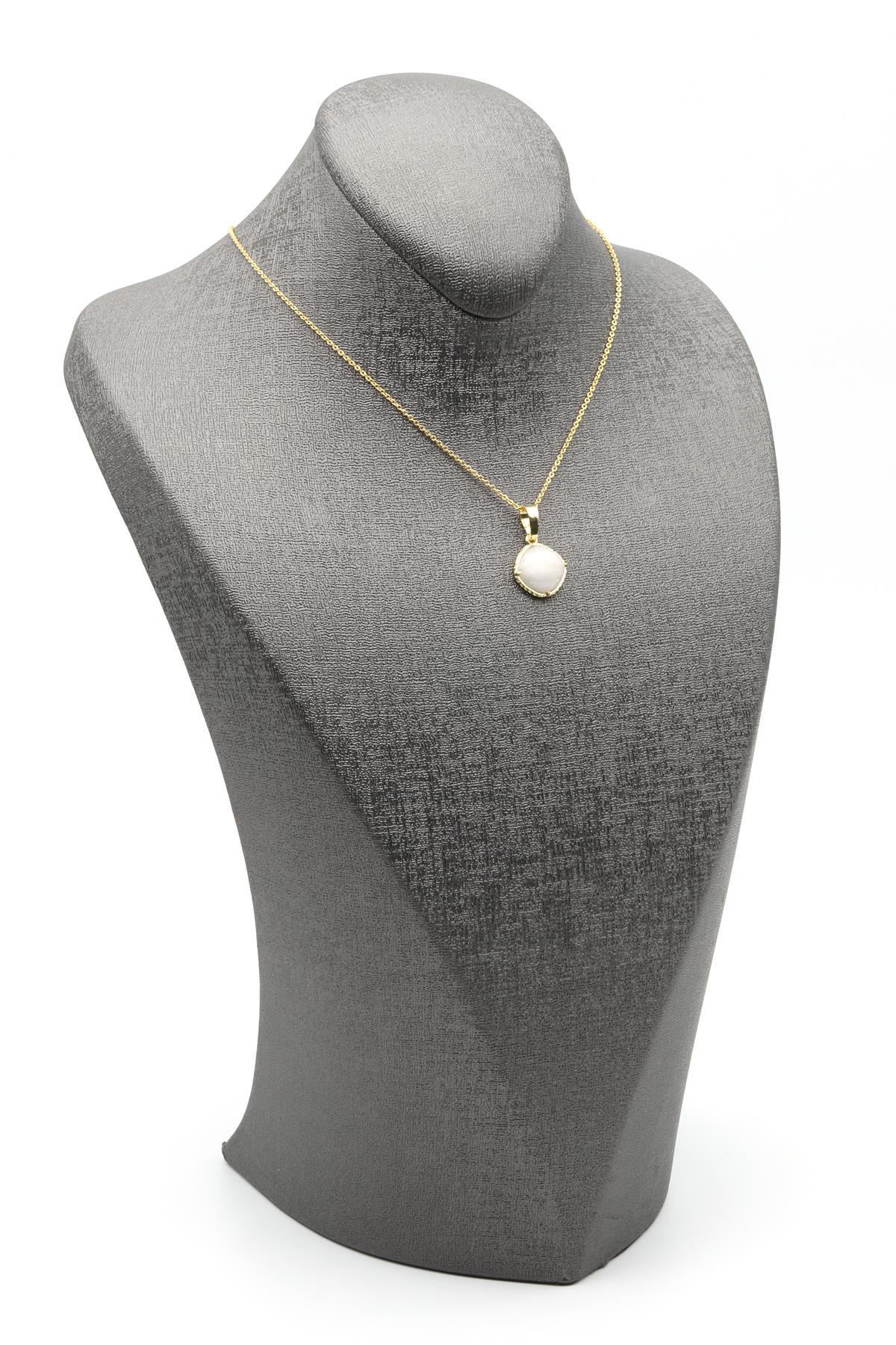 Ay Taşı Doğal Taş Gold Renkli Kolye