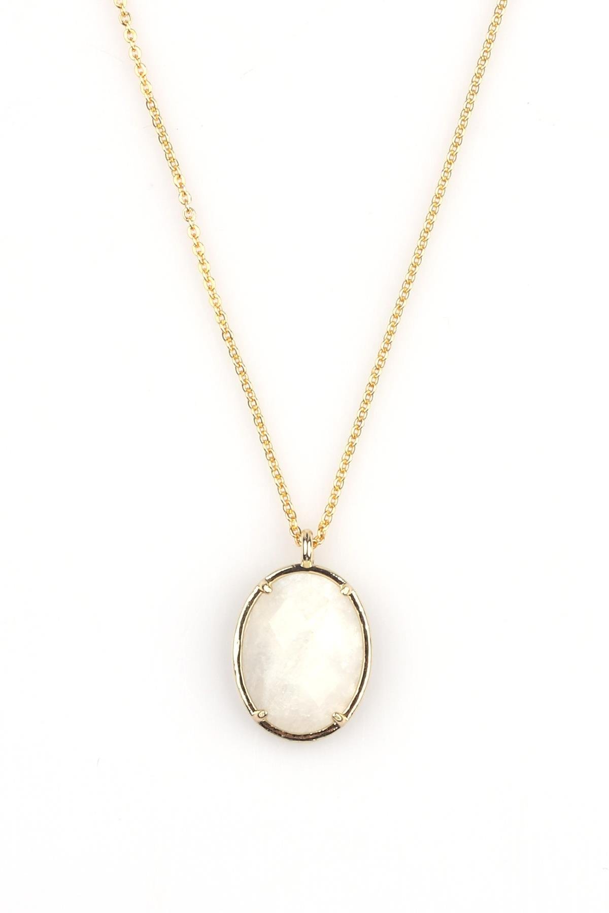 Ay Taşı Doğal Taş Gold Renkli Kolye