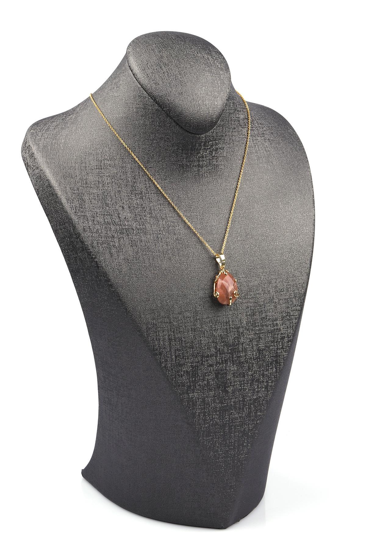 Ay Taşı Doğal Taş Gold Renkli Kolye