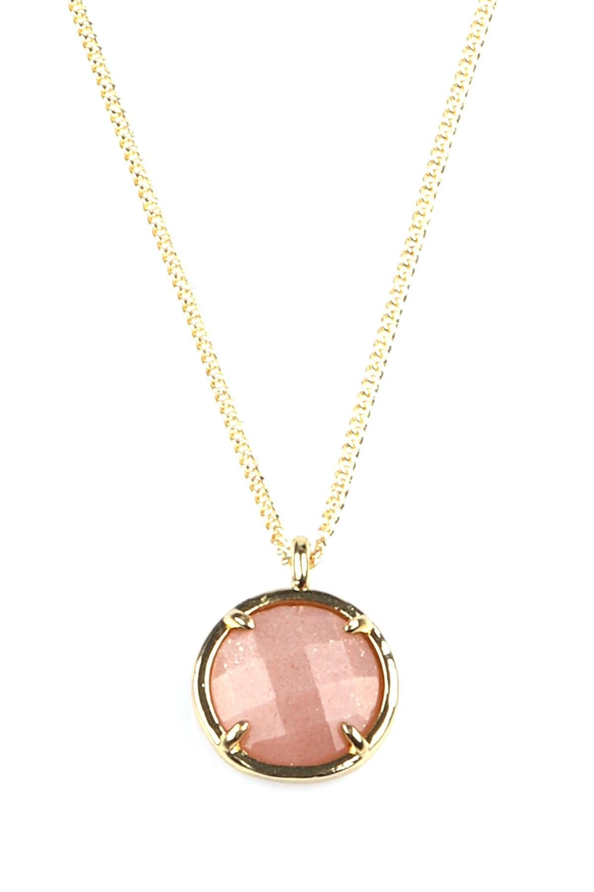 Ay Taşı Doğal Taş Gold Renkli Kolye