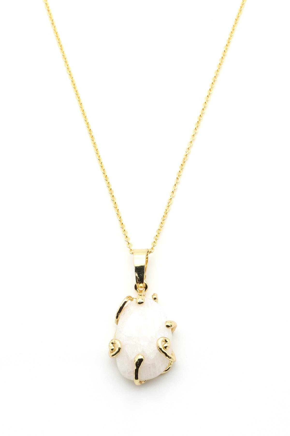 Ay Taşı Doğal Taş Gold Renkli Kolye