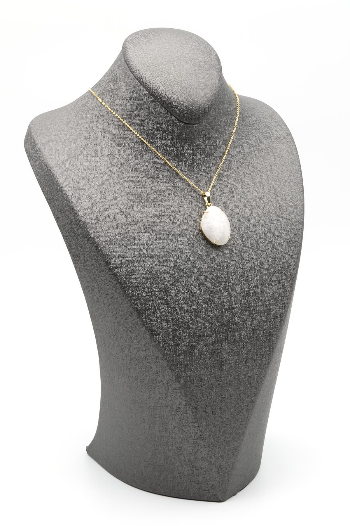 Ay Taşı Doğal Taş Gold Renkli Kolye