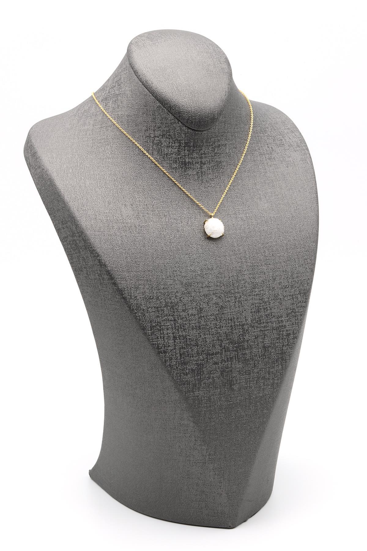 Ay Taşı Doğal Taş Gold Renkli Kolye