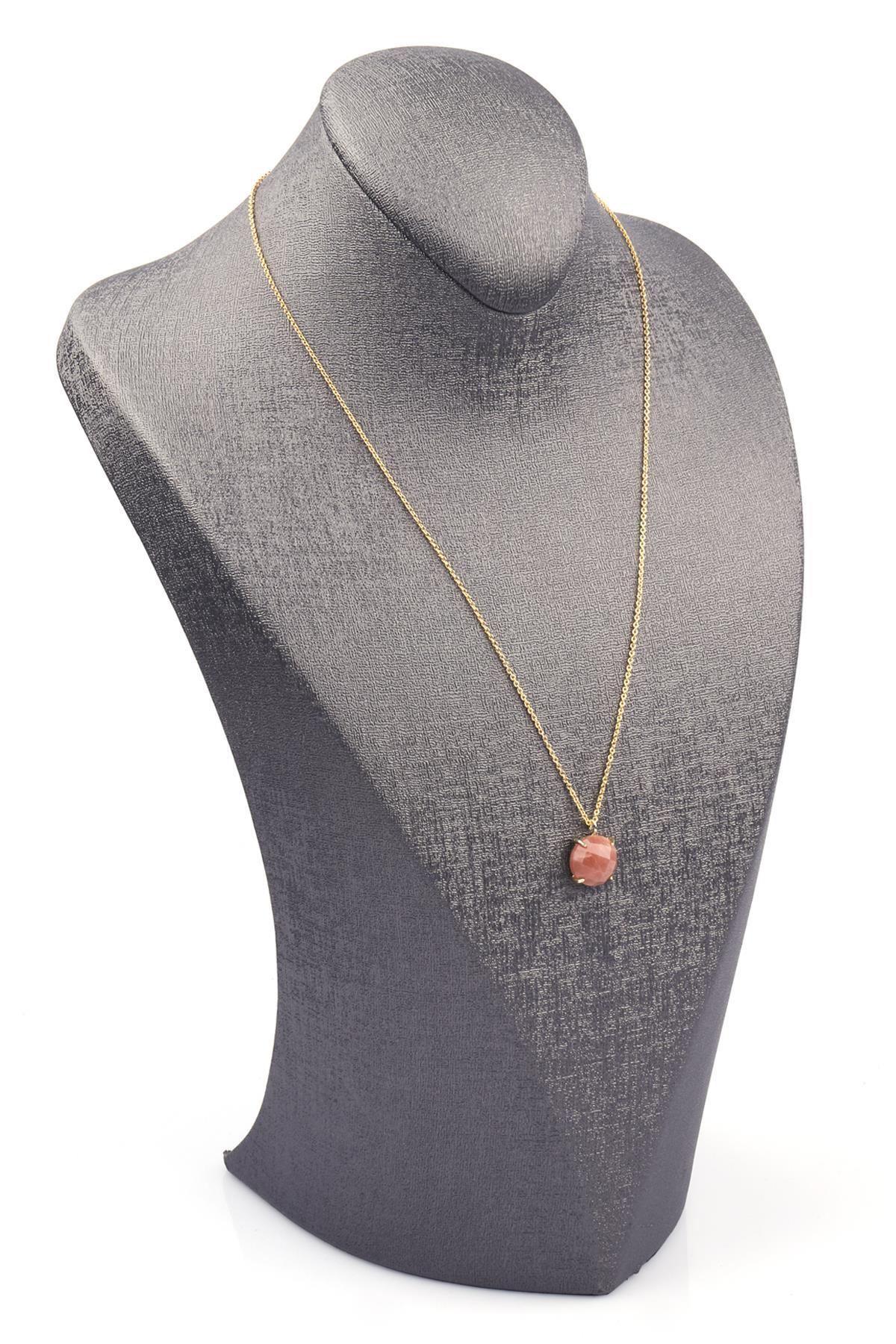 Ay Taşı Doğal Taş Gold Renkli Kolye