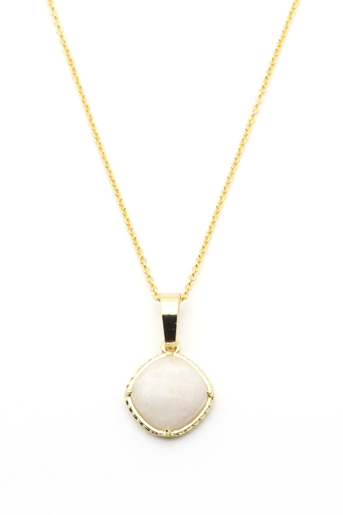 Ay Taşı Doğal Taş Gold Renkli Kolye