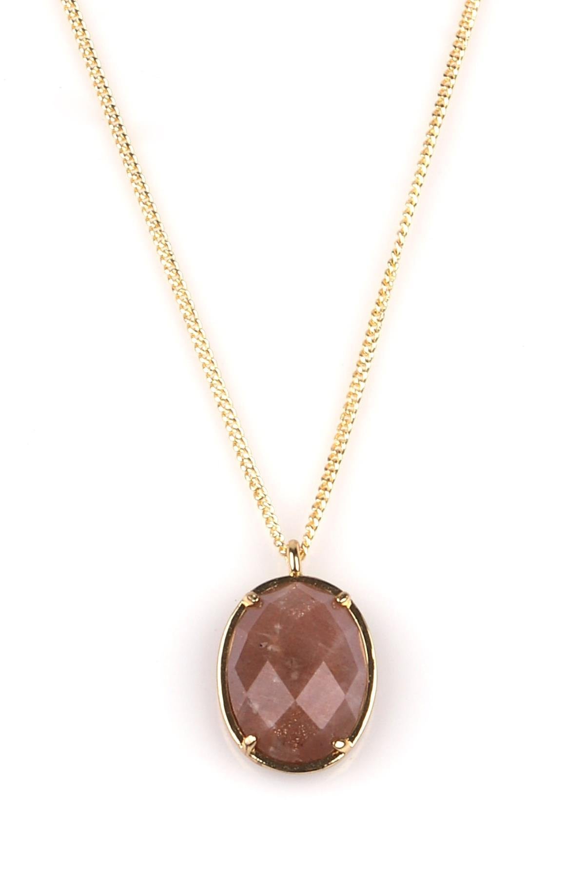 Ay Taşı Doğal Taş Gold Renkli Kolye