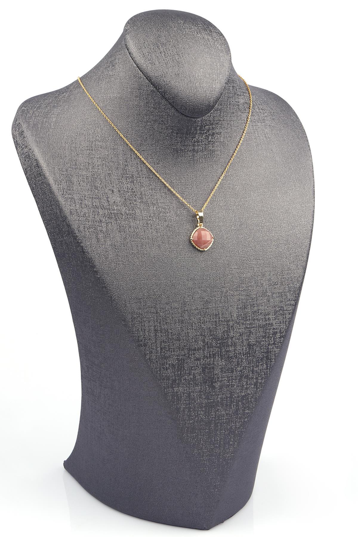 Ay Taşı Doğal Taş Gold Renkli Kolye