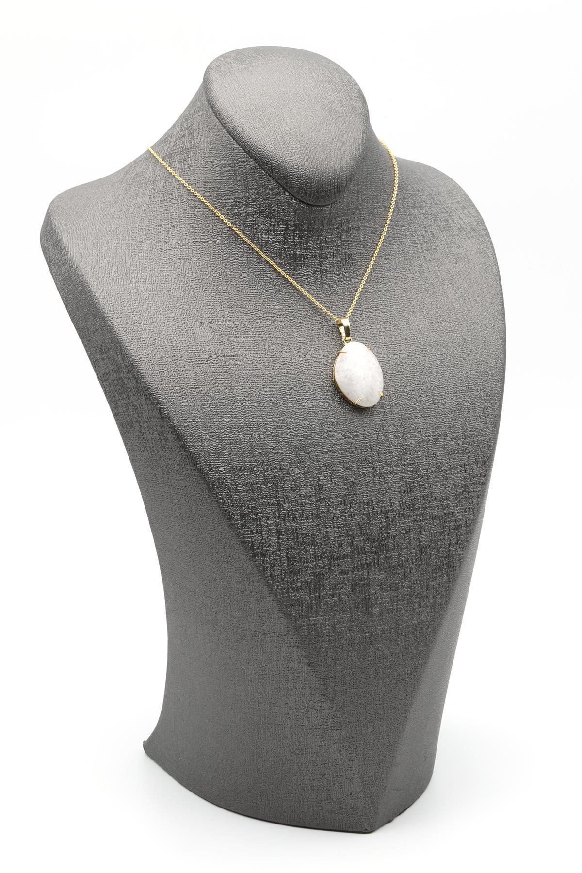 Ay Taşı Doğal Taş Gold Renkli Kolye