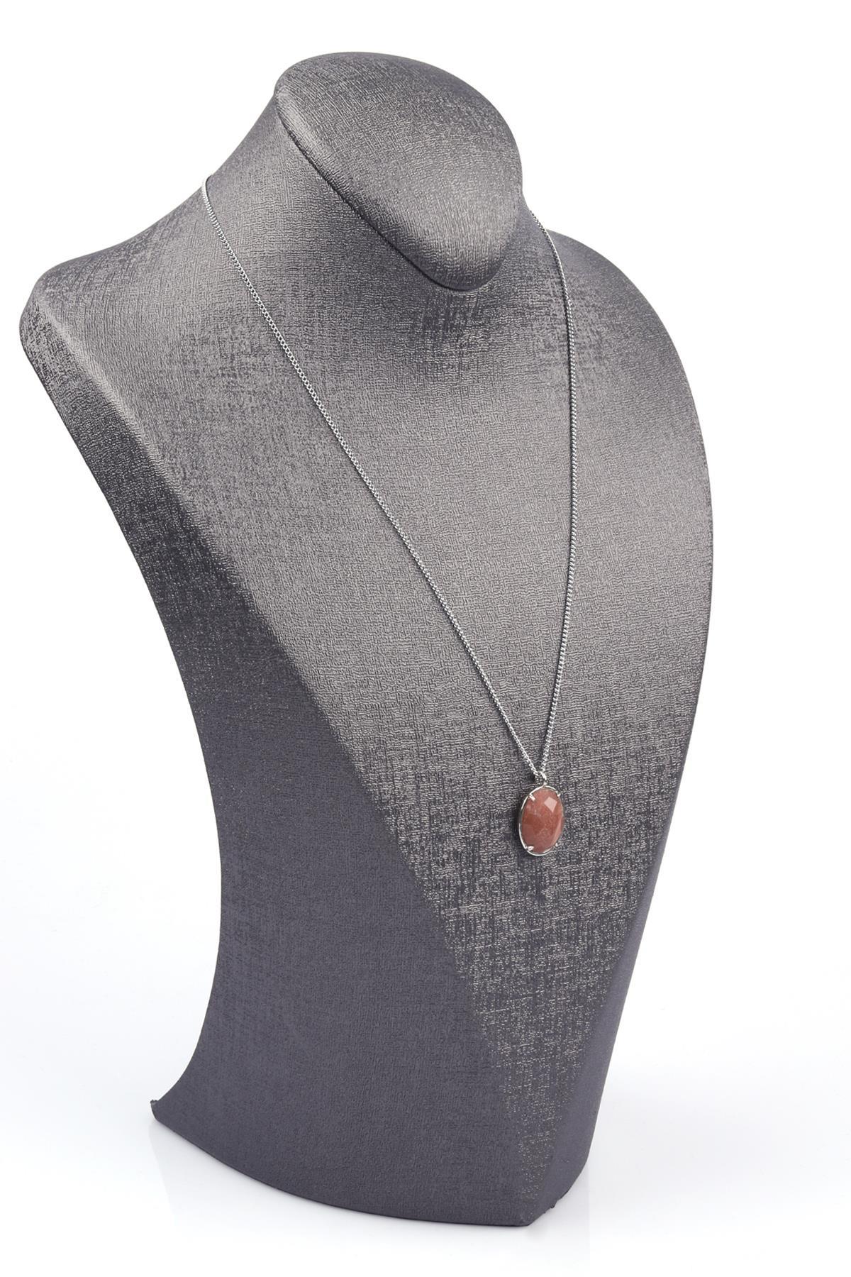 Ay Taşı Doğal Taş Gümüş Renkli Kolye