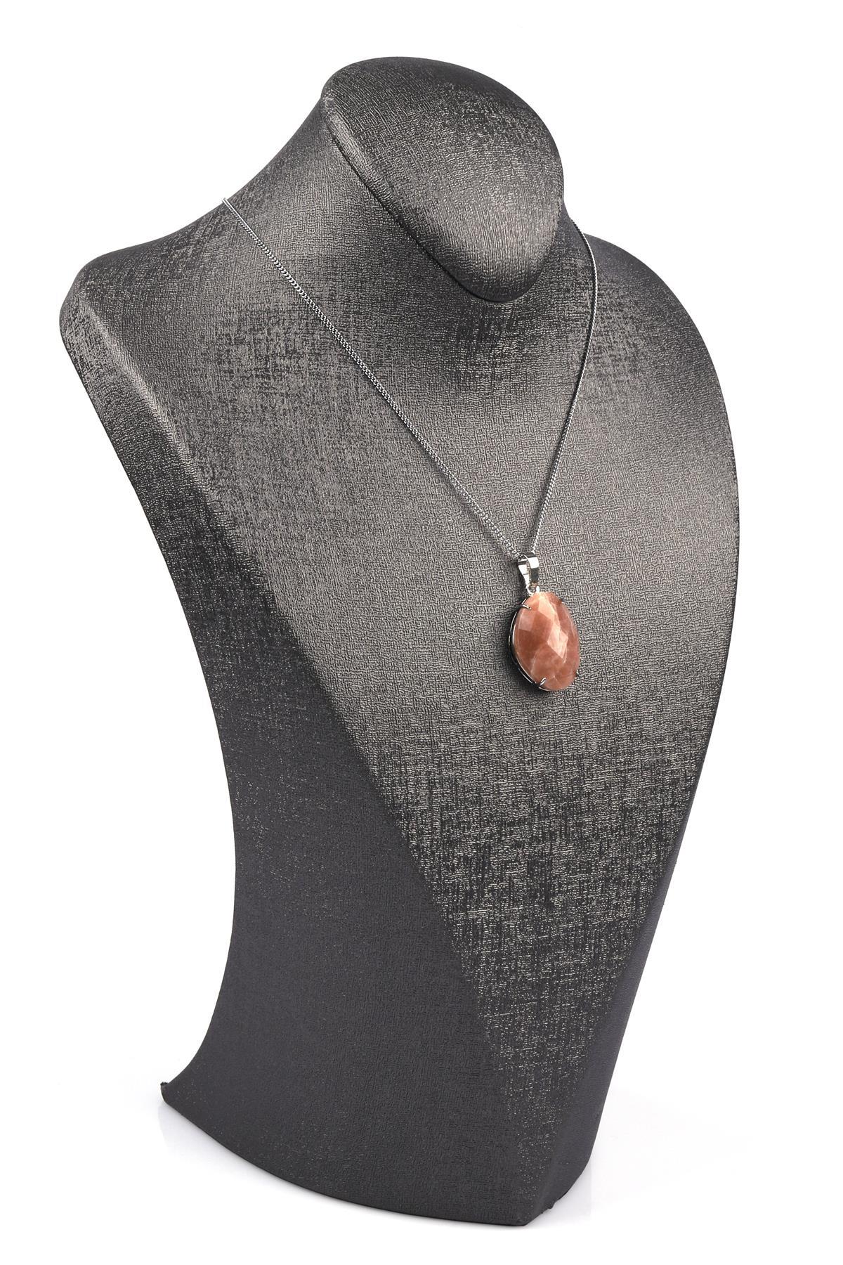 Ay Taşı Doğal Taş Gümüş Renkli Kolye