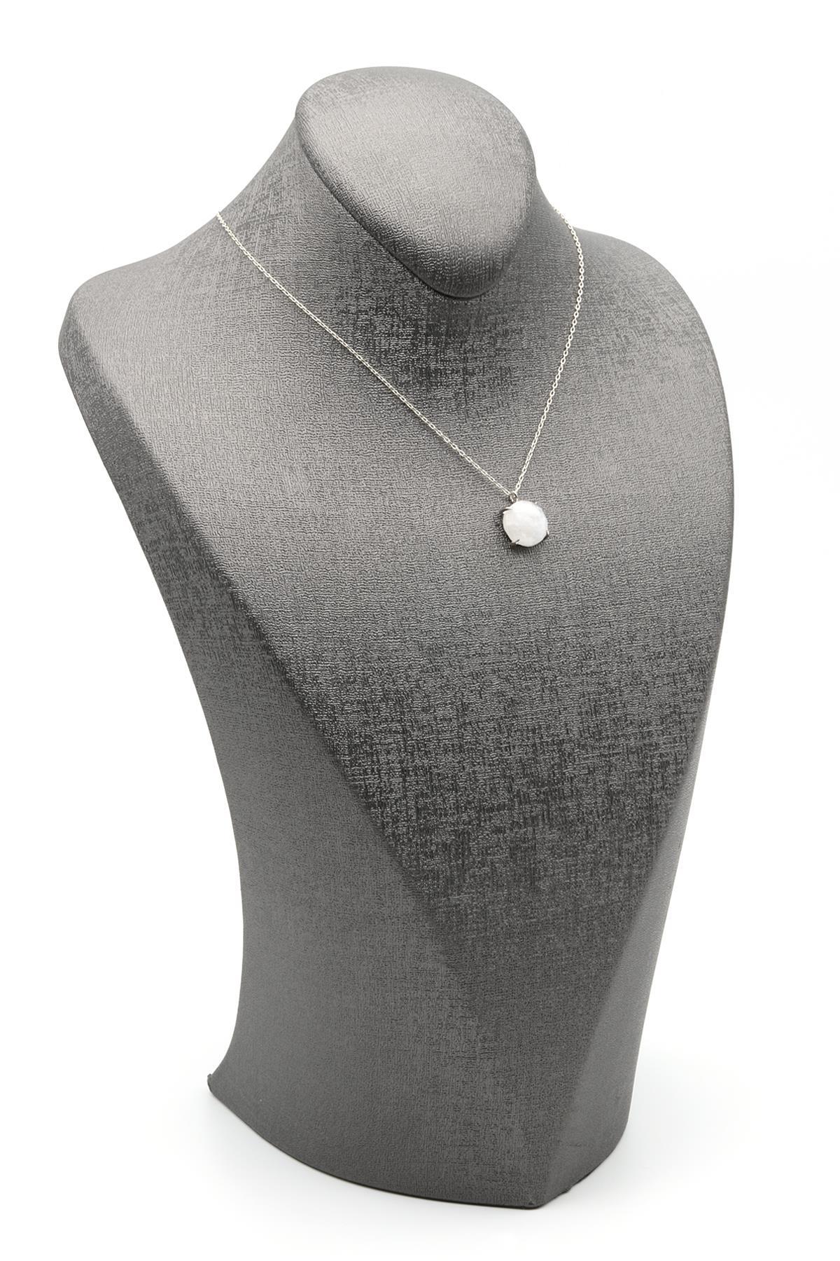 Ay Taşı Doğal Taş Gümüş Renkli Kolye