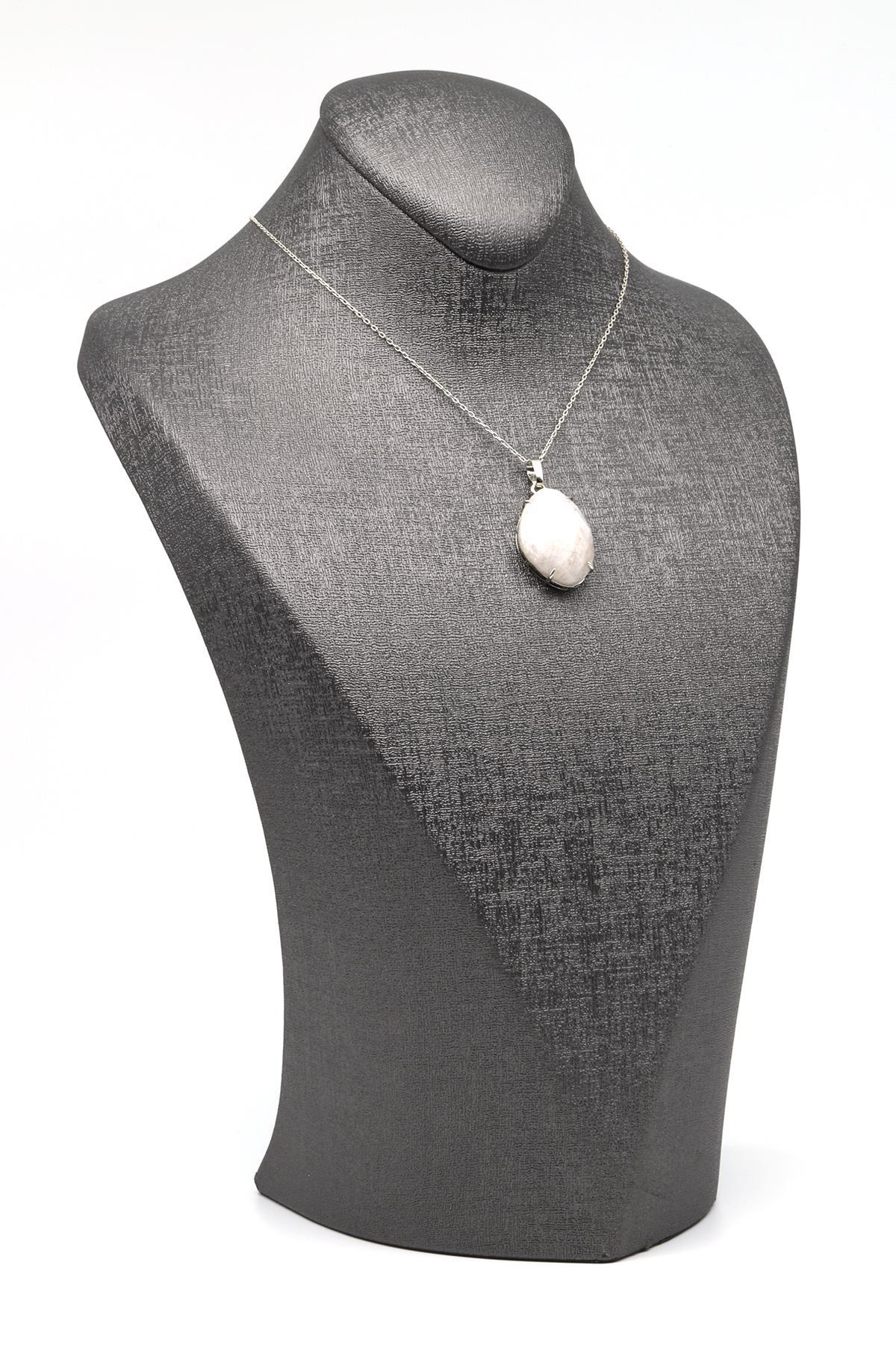 Ay Taşı Doğal Taş Gümüş Renkli Kolye