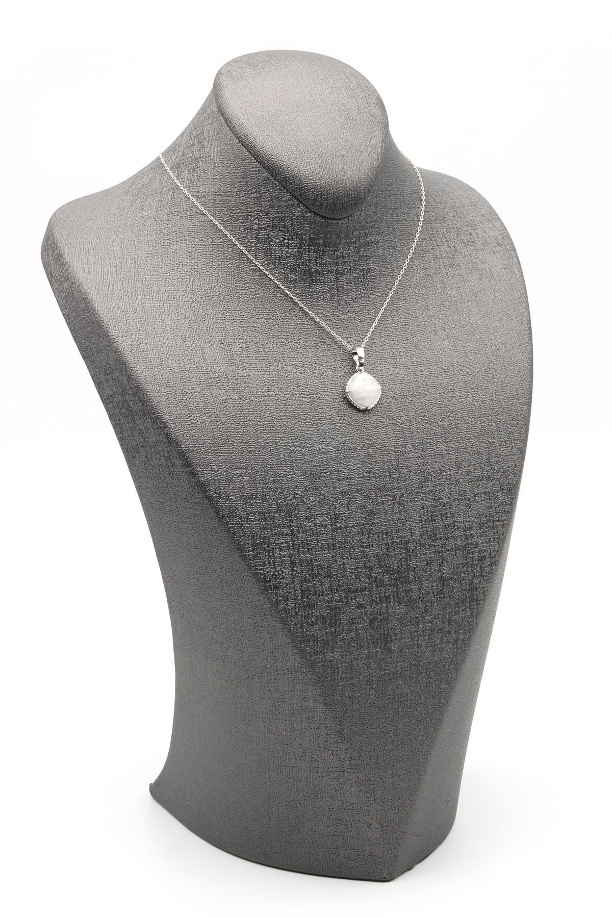 Ay Taşı Doğal Taş Gümüş Renkli Kolye