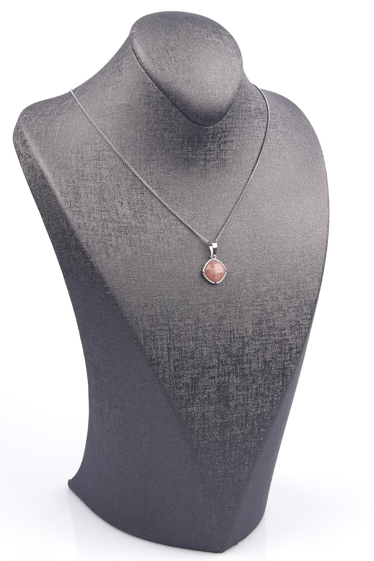 Ay Taşı Doğal Taş Gümüş Renkli Kolye