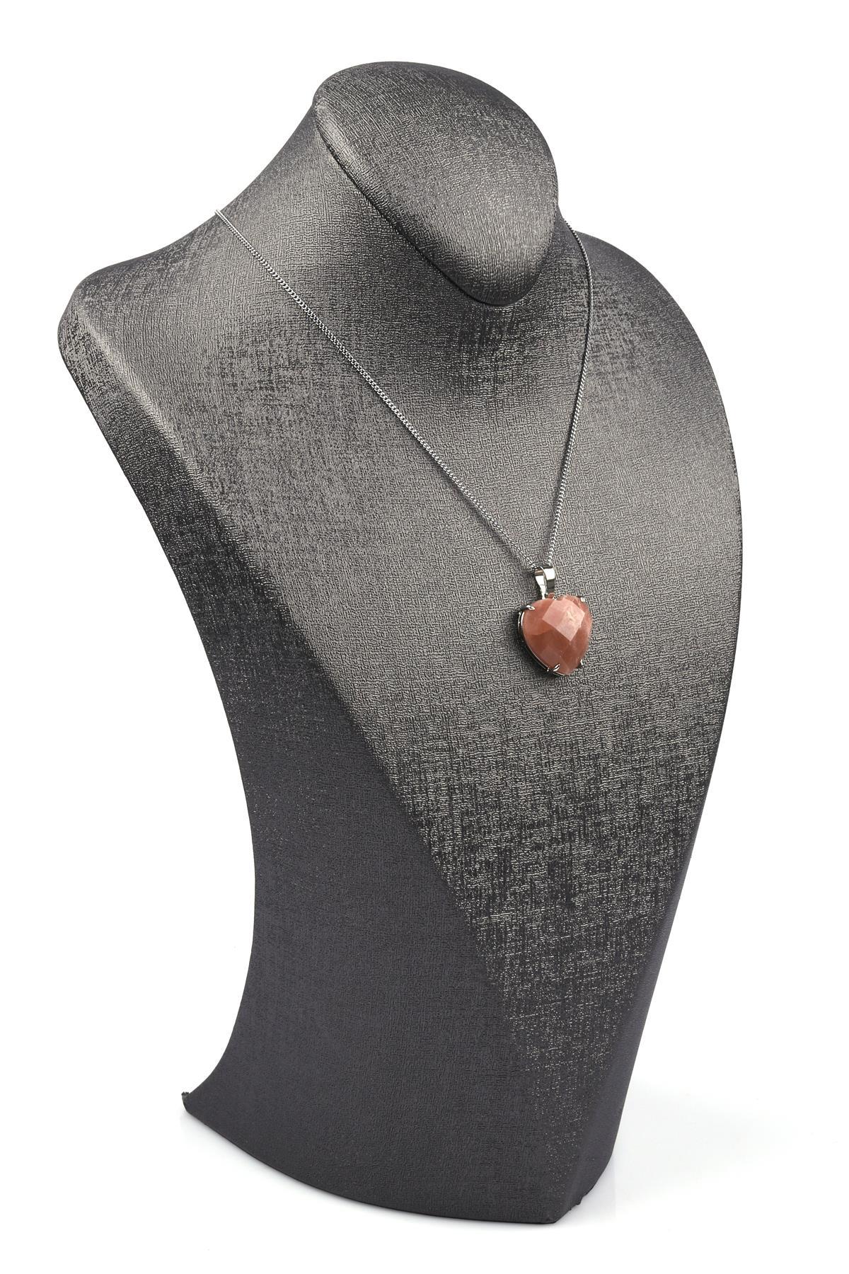 Ay Taşı Doğal Taş Gümüş Renkli Kolye