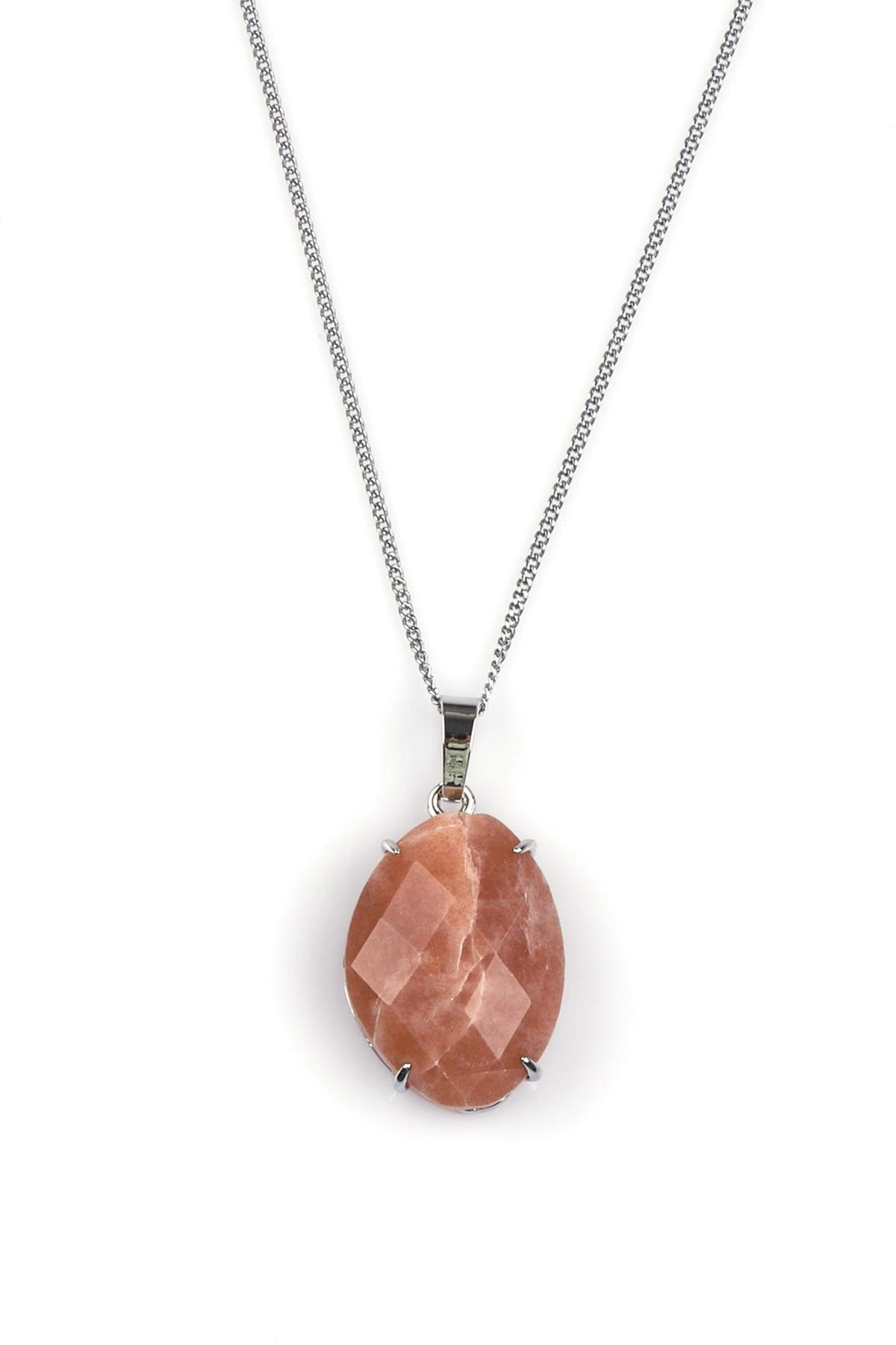 Ay Taşı Doğal Taş Gümüş Renkli Kolye