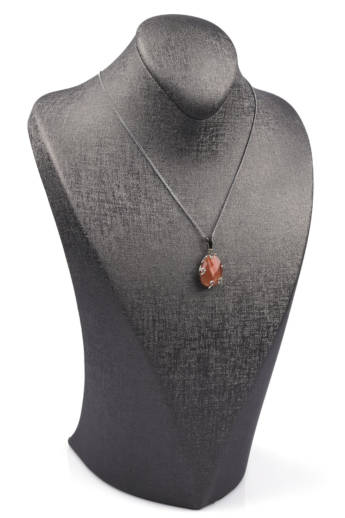 Ay Taşı Doğal Taş Gümüş Renkli Kolye