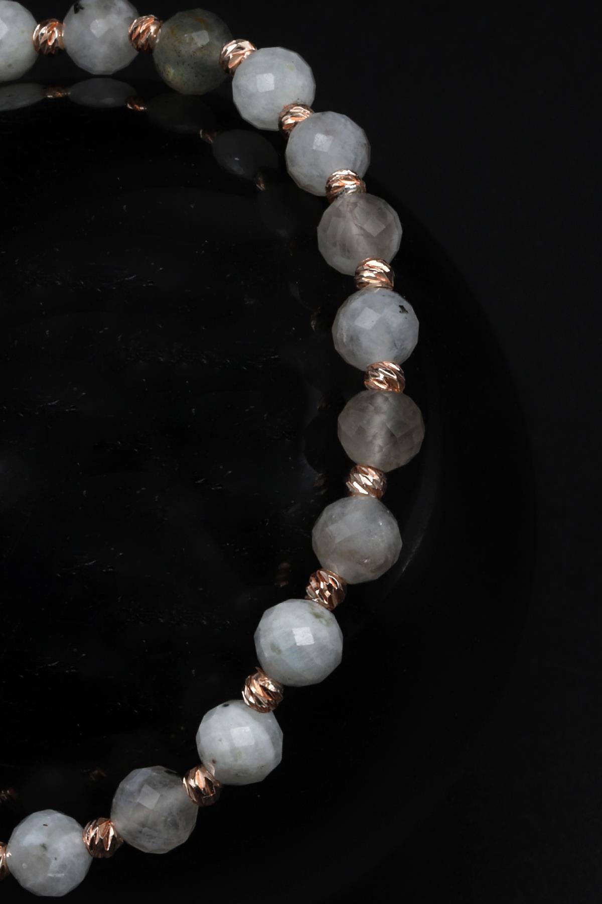 Ay Taşı Doğal Taş Makrome Örme Bileklik Fasetli Küre Kesim