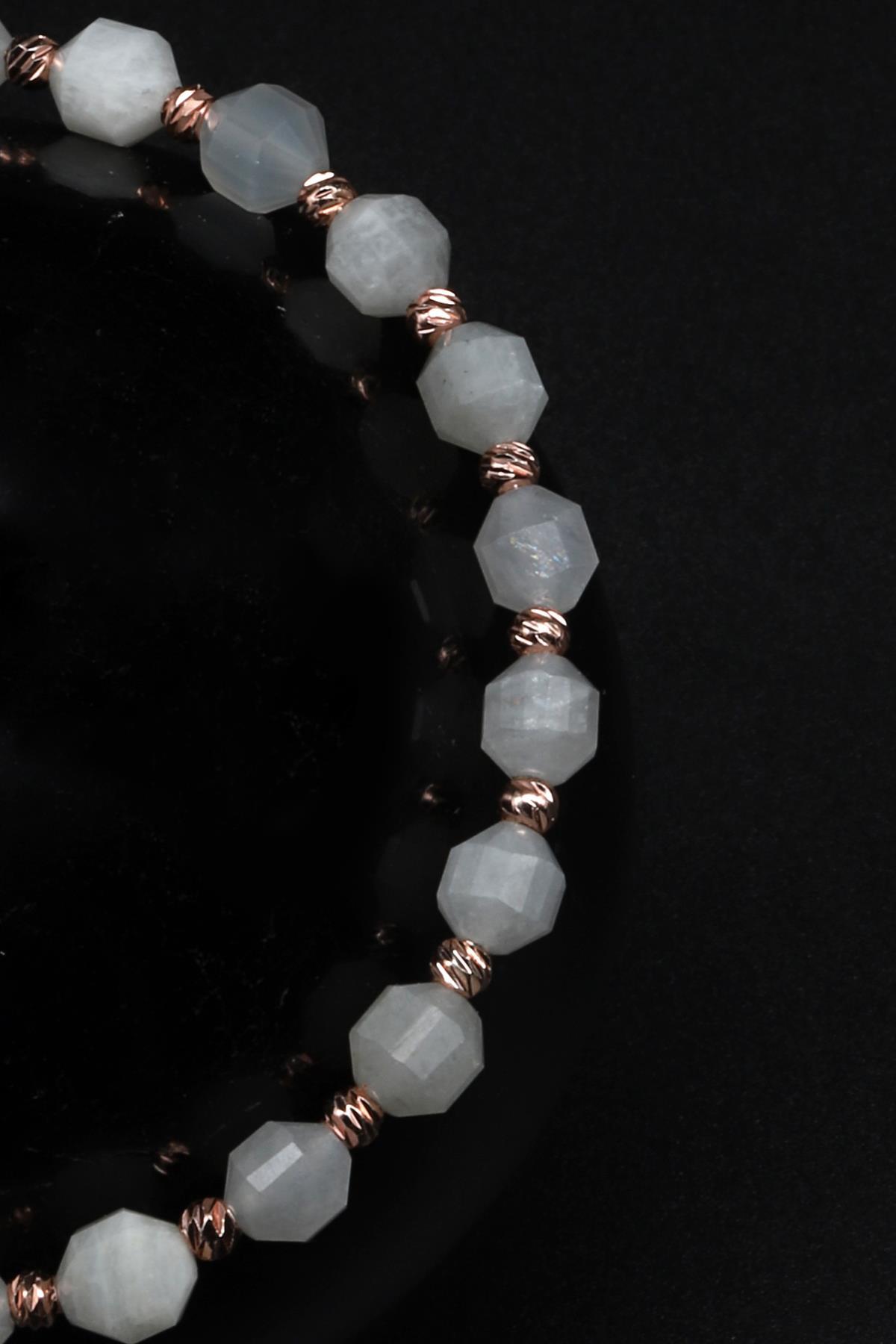 Ay Taşı Doğal Taş Makrome Örme Bileklik Hexagonel Kesim