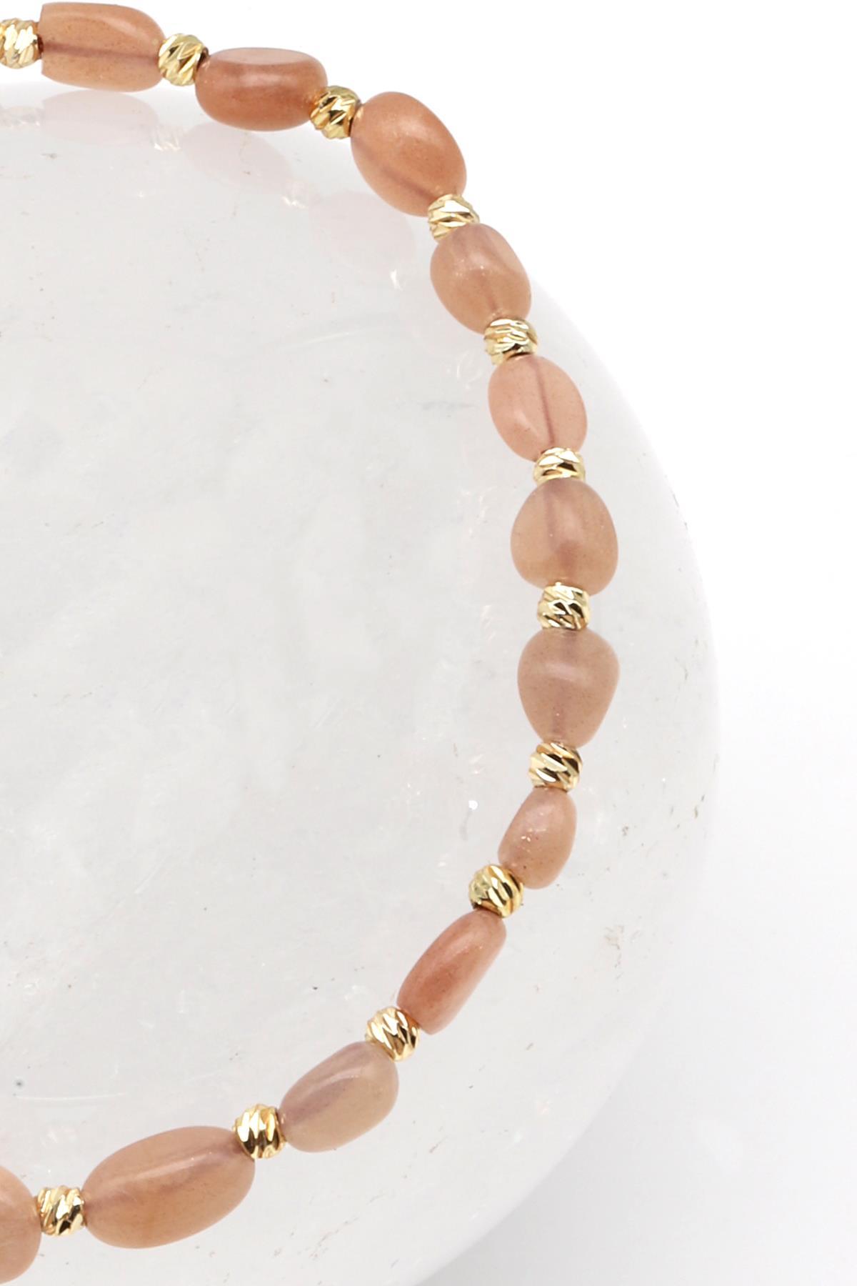 Ay Taşı Doğal Taş Makrome Örme Bileklik Mercimek Kesim