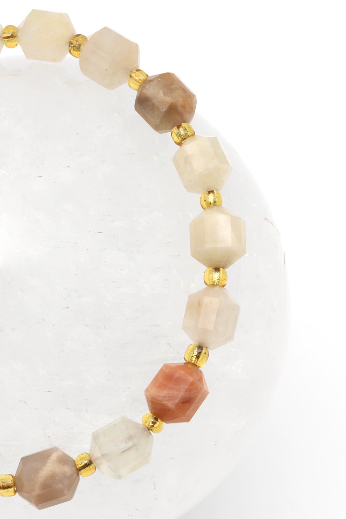 Ay Taşı Doğal Taş Makrome Örme Bileklik Hexagonel Kesim