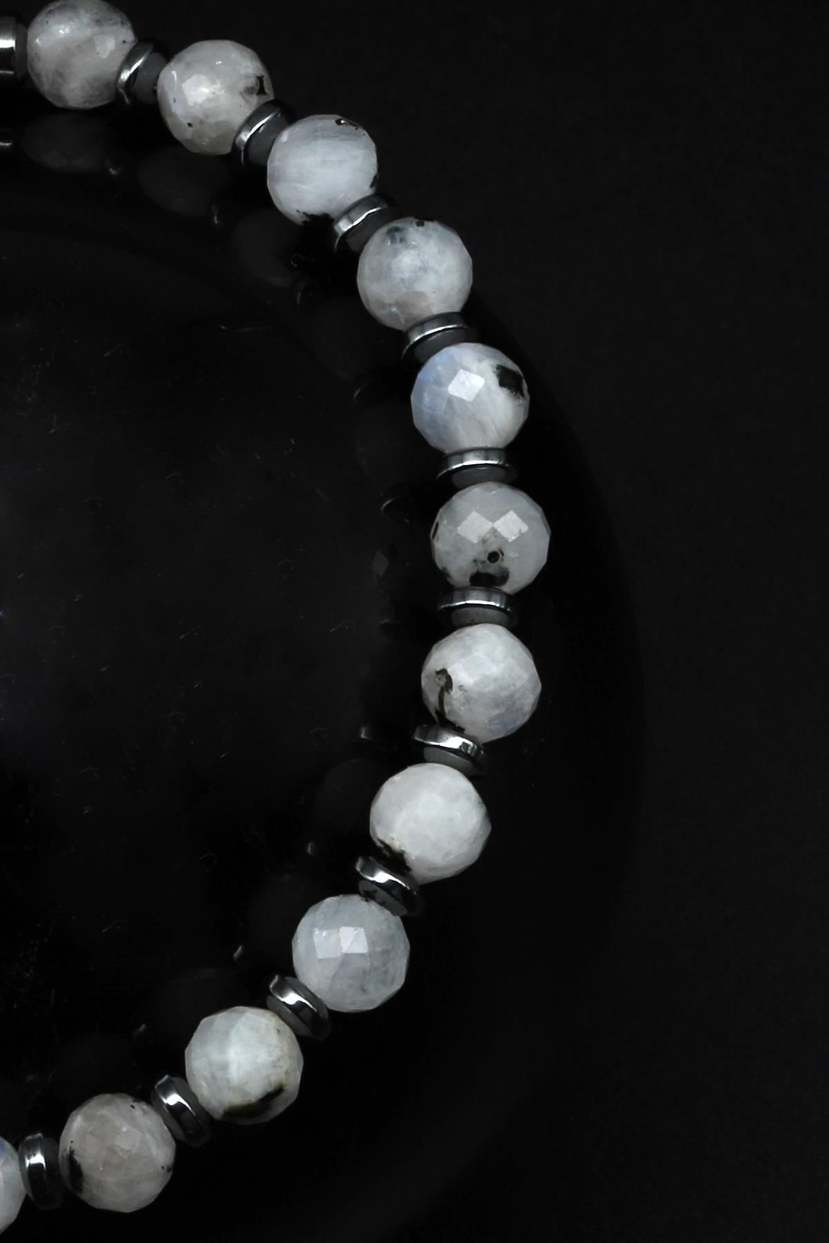 Ay Taşı Doğal Taş Makrome Örme Bileklik Fasetli Kesim