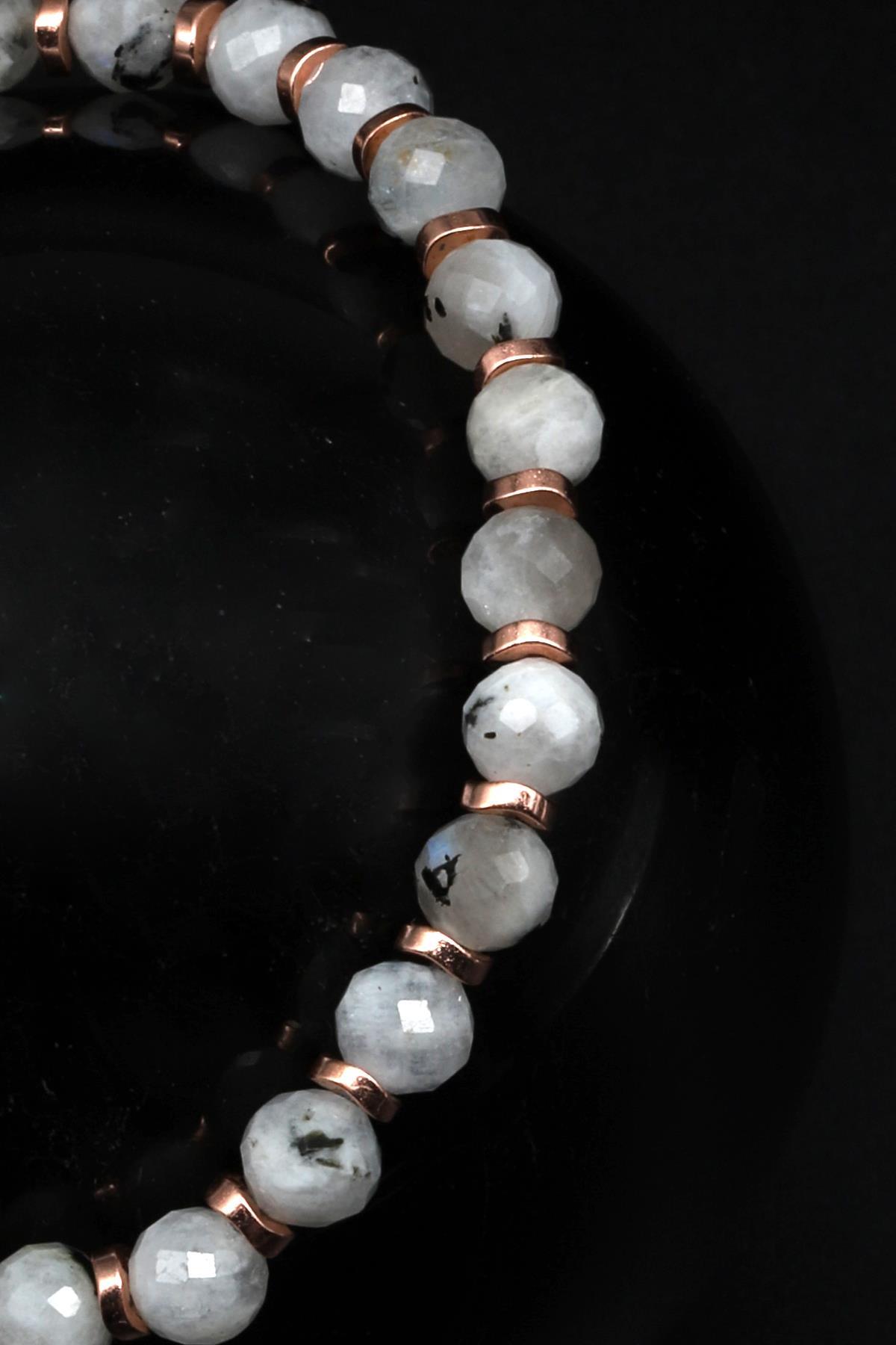 Ay Taşı Doğal Taş Makrome Örme Bileklik Fasetli Kesim