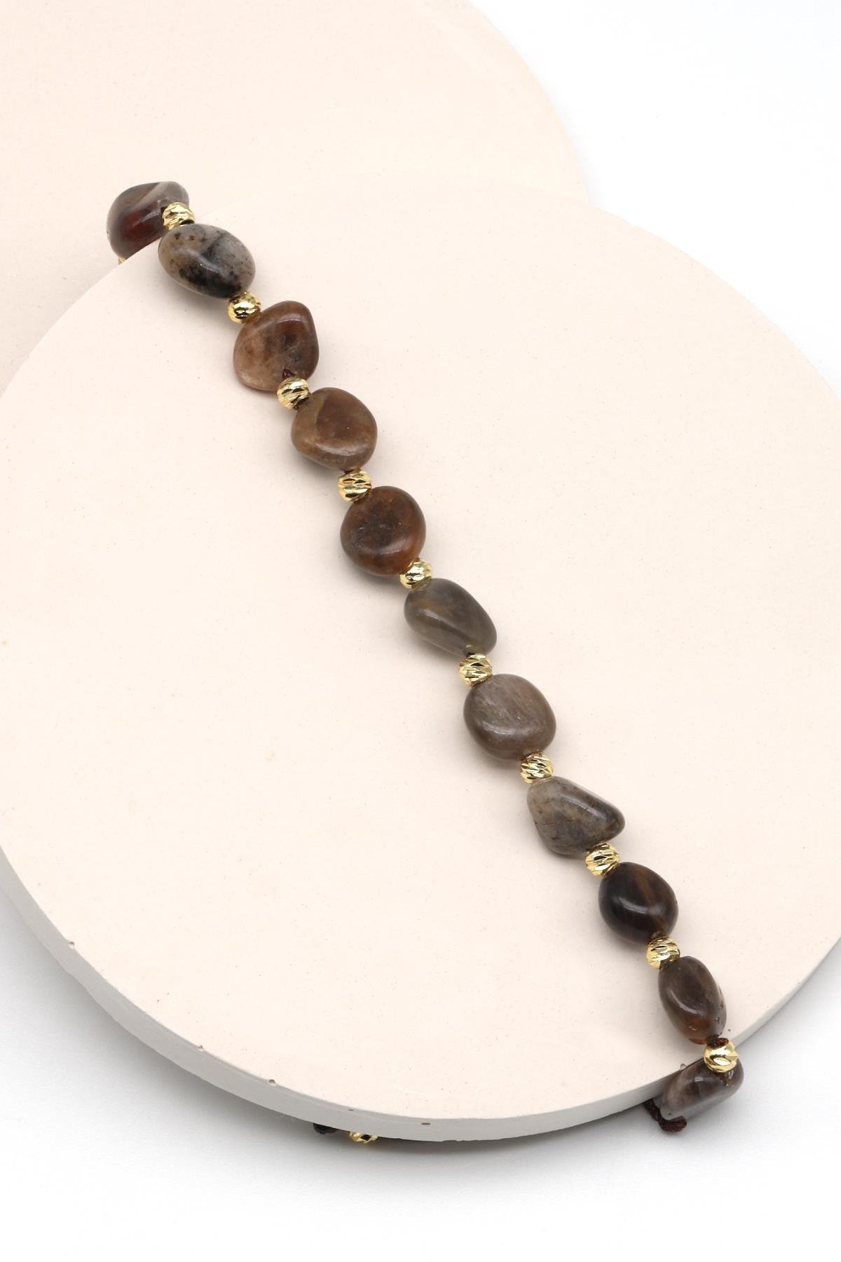 Ay Taşı Doğal Taş Makrome Örme Bileklik Mercimek Kesim