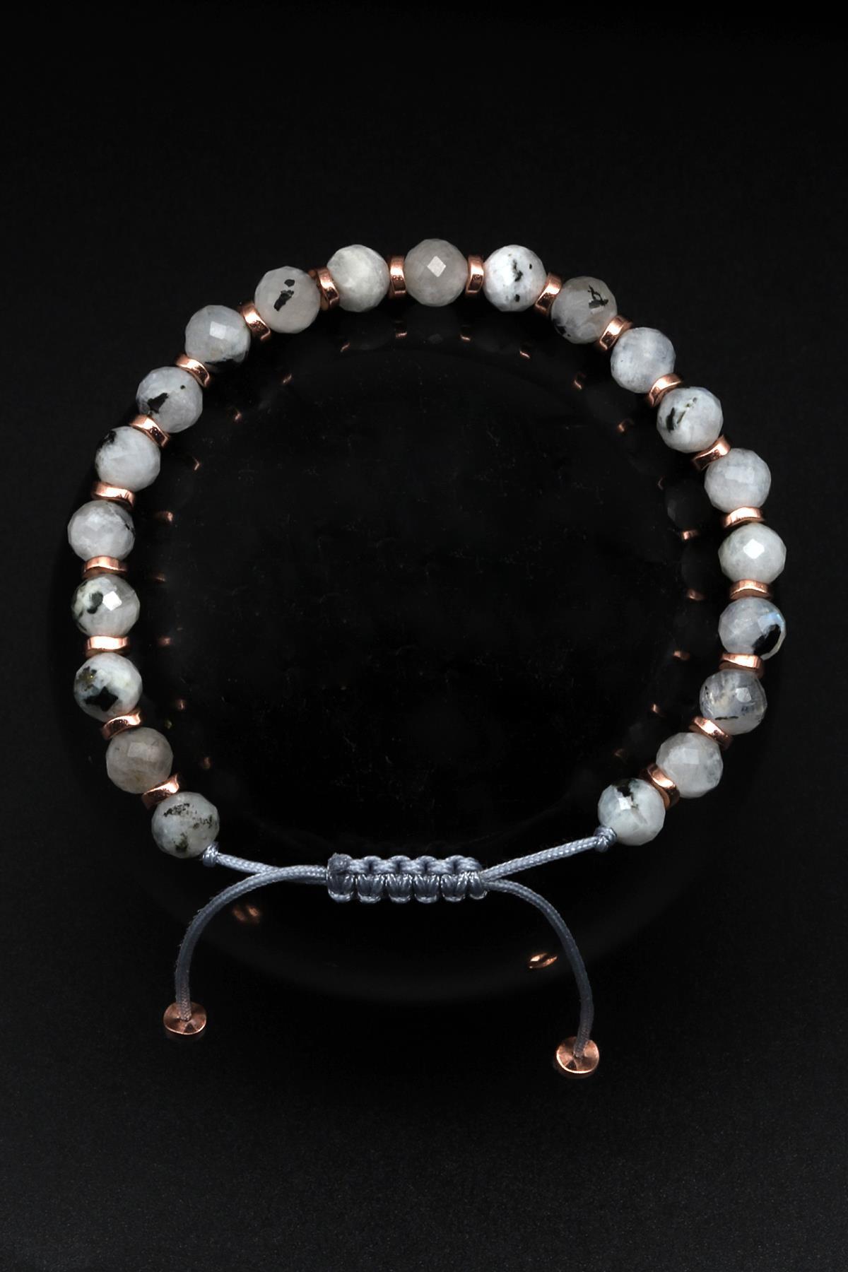 Ay Taşı Doğal Taş Makrome Örme Bileklik Fasetli Kesim