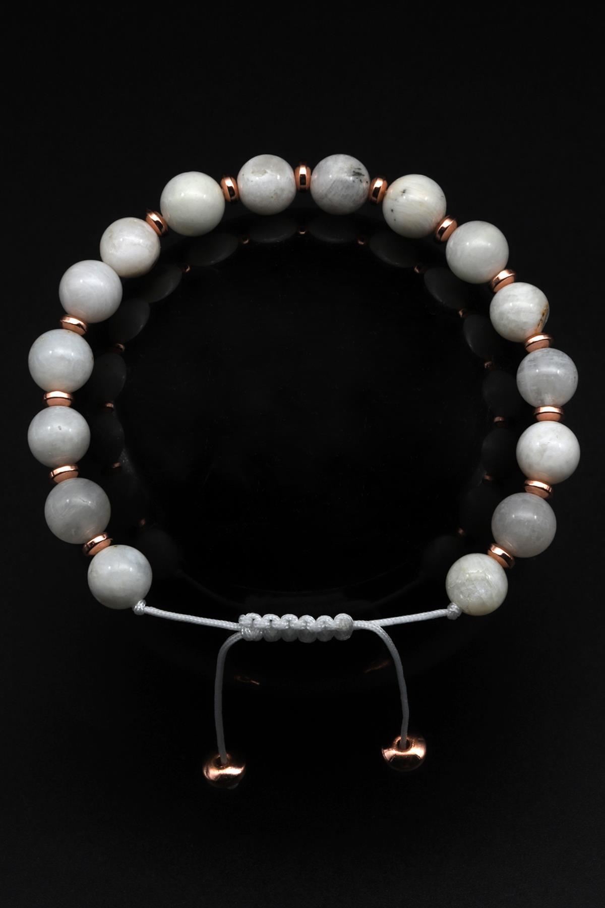 Ay Taşı Doğal Taş Makrome Örme Bileklik