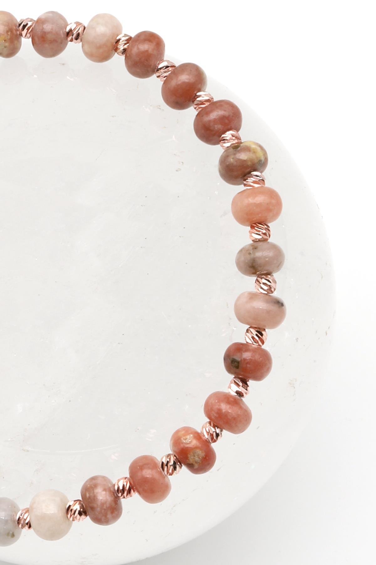 Ay Taşı Doğal Taş Makrome Örme Bileklik Rondel Kesim