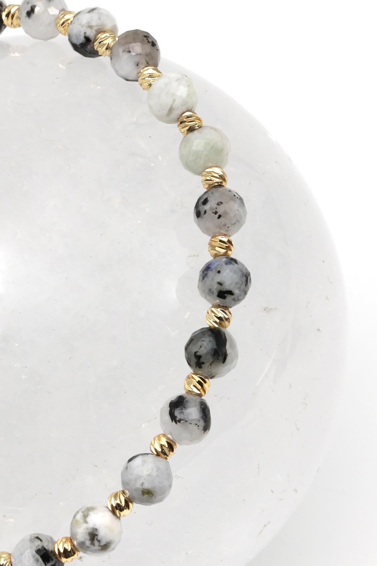 Ay Taşı Doğal Taş Makrome Örme Bileklik Fasetli Küre Kesim