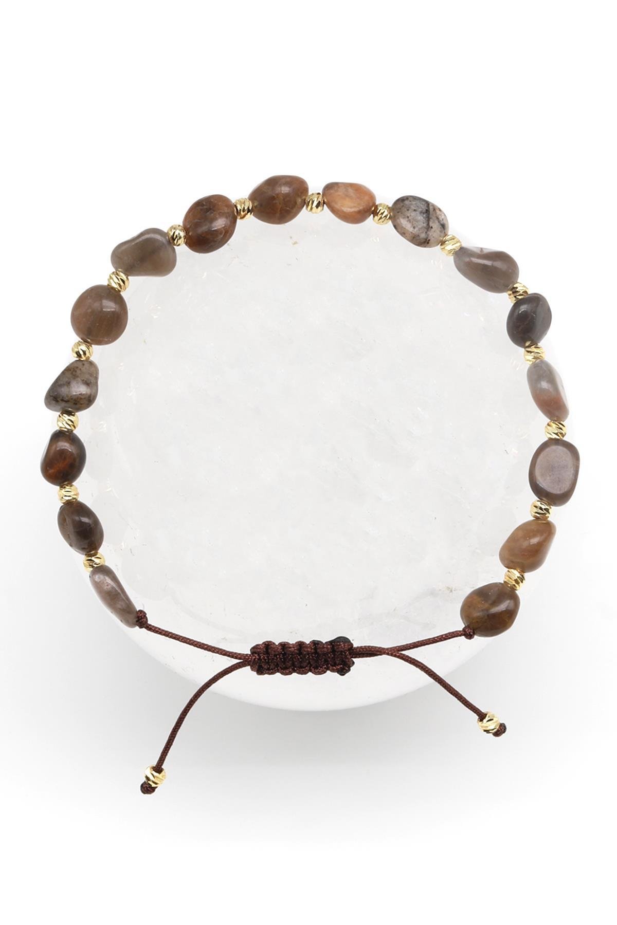 Ay Taşı Doğal Taş Makrome Örme Bileklik Mercimek Kesim