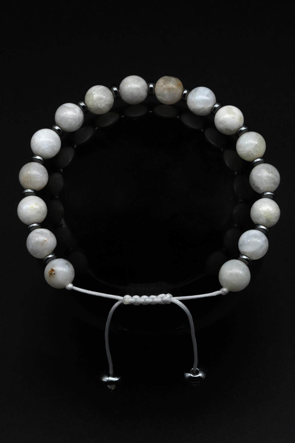 Ay Taşı Doğal Taş Makrome Örme Bileklik