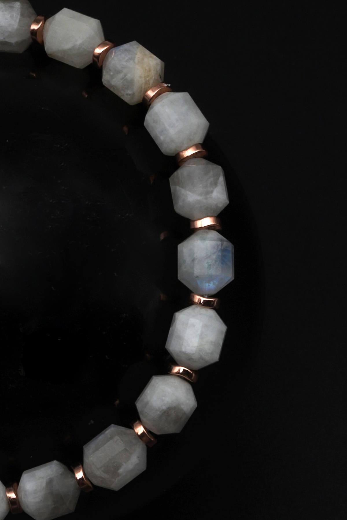 Ay Taşı Doğal Taş Makrome Örme Bileklik Hexagonal Kesim