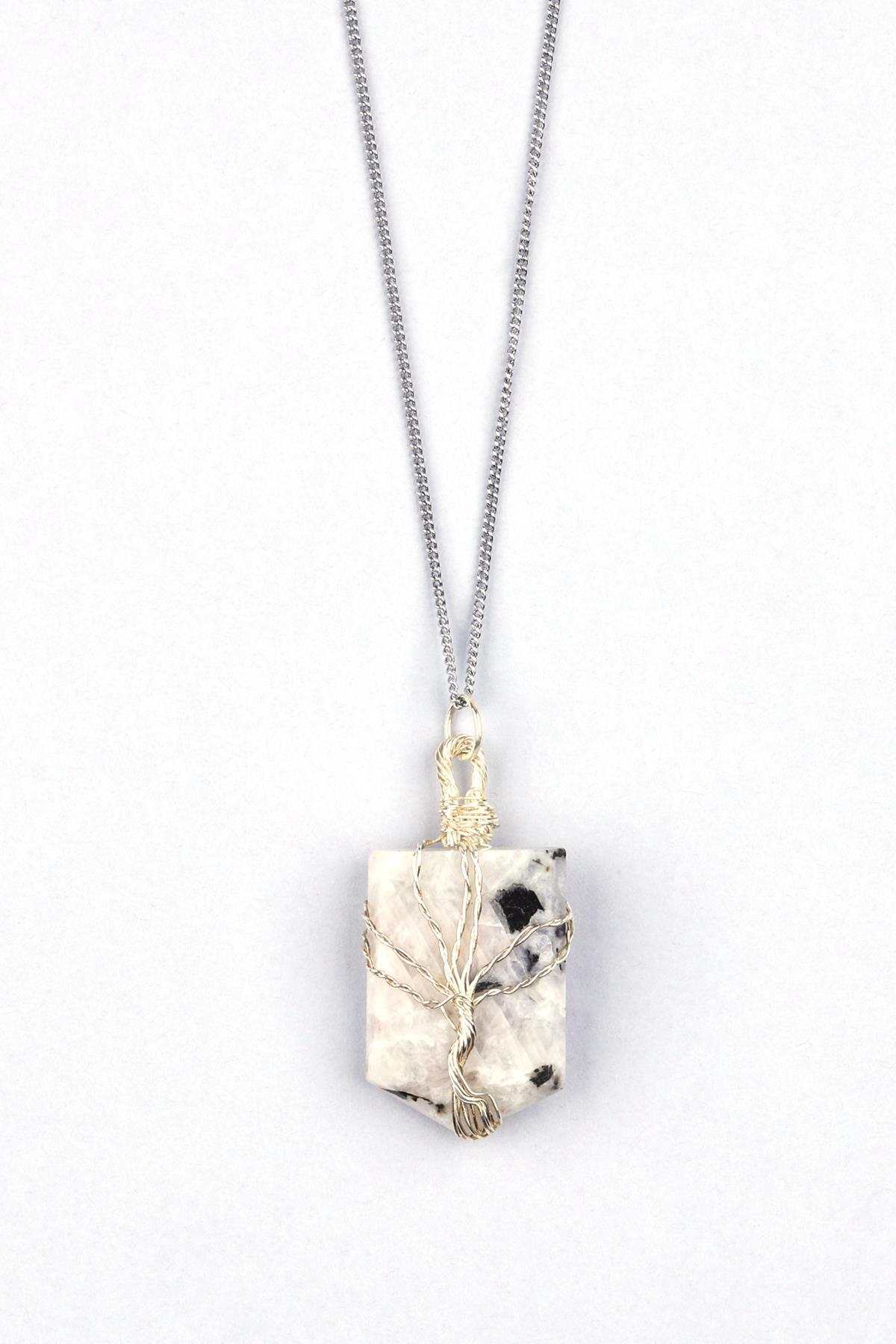 Ay Taşı Doğal Taş Tel Sarmalı Kolye