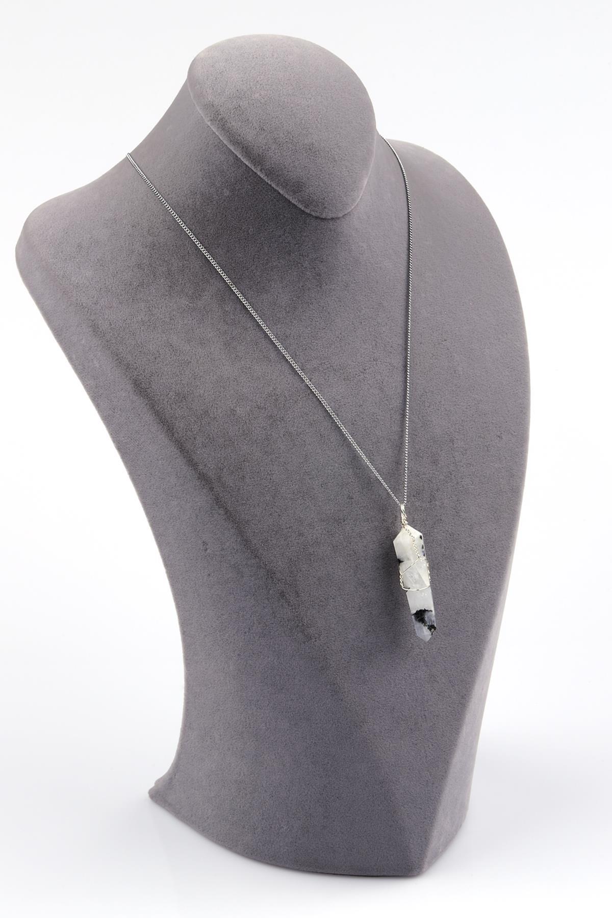 Ay Taşı Doğal Taş Tel Sarmalı Kolye